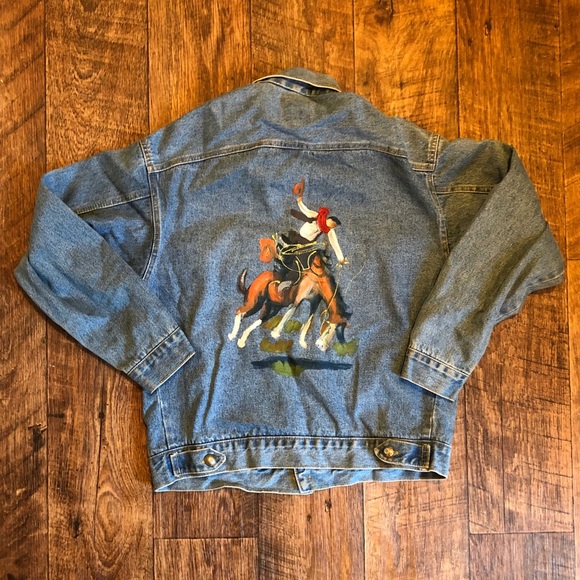 Vintage Jackets & Blazers - Vtg Hand Painted Denim Jacket